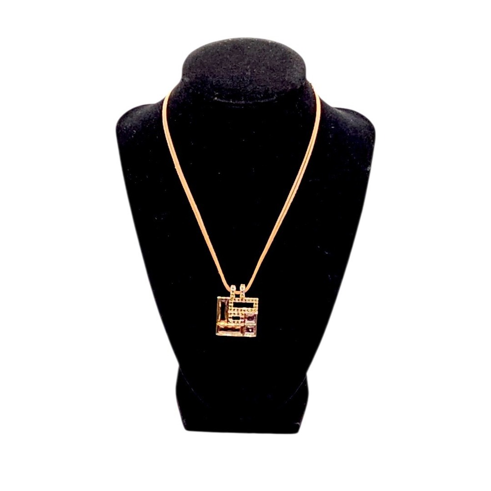 Swarovski Ilori Rose Gold Brown Pink Square‎ Crystal Pendant 18" Cord Necklace - Picture 3 of 13
